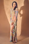 Shop_Payal Singhal_Multi Color Crepe Printed African Pattern Notched Kaftan _at_Aza_Fashions