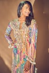 Payal Singhal_Multi Color Crepe Printed African Pattern Notched Kaftan _Online_at_Aza_Fashions