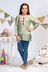 Buy_PS Kids by Payal Singhal_Green Silkmul Floral Tunic  _at_Aza_Fashions