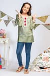 PS Kids by Payal Singhal_Green Silkmul Floral Tunic  _Online_at_Aza_Fashions