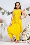 Buy_PS Kids by Payal Singhal_Yellow Mukaish Embroidered Kurta Set For Girls_at_Aza_Fashions