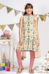 Buy_PS Kids by Payal Singhal_Cream Crepe And Net Floral Kurta & Churidar Set _at_Aza_Fashions