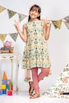 PS Kids by Payal Singhal_Cream Crepe And Net Floral Kurta & Churidar Set _Online_at_Aza_Fashions