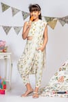 PS Kids by Payal Singhal_Cream Crepe And Georgette Floral Dhoti Saree With Blouse _Online_at_Aza_Fashions