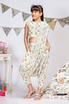 Buy_PS Kids by Payal Singhal_Cream Crepe And Georgette Floral Dhoti Saree With Blouse _Online_at_Aza_Fashions