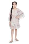 Buy_PS Kids by Payal Singhal_Grey Silkmul Print Ikat Kaftan Dress _at_Aza_Fashions