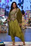 Buy_Payal Singhal_Green Velvet Embroidery Geometric Notched Shirin Kaftan And Dhoti Pant Set _at_Aza_Fashions