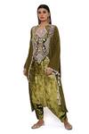 Buy_Payal Singhal_Green Velvet Embroidery Geometric Notched Shirin Kaftan And Dhoti Pant Set _Online_at_Aza_Fashions