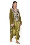 Shop_Payal Singhal_Green Velvet Embroidery Geometric Notched Shirin Kaftan And Dhoti Pant Set _Online_at_Aza_Fashions