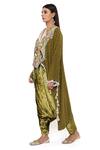 Payal Singhal_Green Velvet Embroidery Geometric Notched Shirin Kaftan And Dhoti Pant Set _at_Aza_Fashions