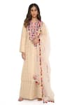 Buy_Payal Singhal_Beige Georgette Embroidered Notched Banarasi Kurta Palazzo Set _at_Aza_Fashions