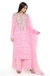 Shop Payal Singhal Pink Crepe Printed Paisley Notched Kurta Palazzo Set Online at Aza Fashions Shop_Payal Singhal_Pink Crepe Printed Paisley Notched Kurta Palazzo Set_Online_at_Aza_Fashions