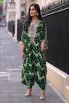 Payal Singhal_Green Silk Bandhani Notched Leheriya Kurta Set_Online_at_Aza_Fashions