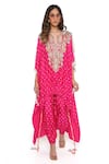 Buy_Payal Singhal_Pink Bandhani Silk Embroidered Flap Collar Kurta And Jogger Pant Set _at_Aza_Fashions