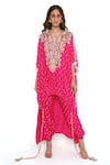 Buy_Payal Singhal_Pink Bandhani Silk Embroidered Flap Collar Kurta And Jogger Pant Set _Online_at_Aza_Fashions