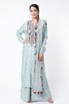 Buy_Payal Singhal_Blue Banarasi Silk Embroidered Floral Pattern Notched Kurta Palazzo Set _at_Aza_Fashions