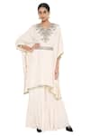 Buy_Payal Singhal_White Abutai Silk Notched Rima Embroidered Kaftan And Sharara Set _at_Aza_Fashions