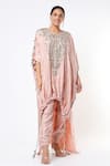 Buy_Payal Singhal_Pink Banarasi Silk Woven Chevron Pattern Round Kaftan And Jogger Pant Set _at_Aza_Fashions