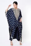 Buy_Payal Singhal_Blue Banarasi Silk Woven Chevron Pattern Round Kaftan And Jogger Pant Set _at_Aza_Fashions