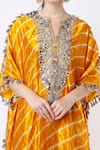 Payal Singhal_Yellow Silk Notched Leheriya Kaftan And Palazzo Set _Online_at_Aza_Fashions