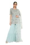 Payal Singhal_Blue Net, Georgette Mukaish Round Henna Embroidered Kurta Sharara Set _Online_at_Aza_Fashions