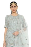 Payal Singhal_Blue Net, Georgette Mukaish Round Henna Embroidered Kurta Sharara Set _at_Aza_Fashions