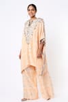 Buy_Payal Singhal_Orange Crepe Printed Paisley Pattern Notched Short Kaftan And Palazzo Set _at_Aza_Fashions