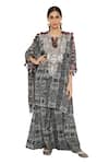 Payal Singhal_Black Crepe Printed Notched Salima Kaftan And Palazzo Set_Online_at_Aza_Fashions