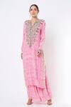 Buy_Payal Singhal_Pink Crepe Printed Notched Kurta And Sharara Set_at_Aza_Fashions