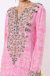 Payal Singhal_Pink Crepe Printed Notched Kurta And Sharara Set_Online_at_Aza_Fashions