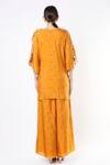 Shop_Payal Singhal_Yellow Silk Mukaish And Floral Pattern Notched Kaftan & Palazzo Set _at_Aza_Fashions