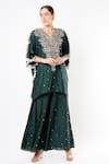 Buy_Payal Singhal_Emerald Green Silk Embroidered Mukaish And Floral Pattern Kaftan & Palazzo Set _at_Aza_Fashions