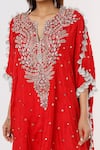 Payal Singhal Red Silk Embroidered Mukaish And Floral Pattern Notched Kaftan & Palazzo Set Online at Aza Fashions Payal Singhal_Red Silk Embroidered Mukaish And Floral Pattern Notched Kaftan & Palazzo Set _Online_at_Aza_Fashions