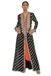 Buy_Payal Singhal_Black Silk Embroidered Geometric Notched Banarasi Leheriya Kurta And Pant Set _at_Aza_Fashions