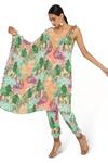 Buy_Payal Singhal_Peach Crepe Geometric, Animal Asymmetric Print Kaftan And Jogger Pant Set _Online_at_Aza_Fashions
