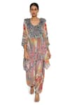Payal Singhal_Multi Color Crepe Printed African Round Kaftan And Draped Pant Set_Online_at_Aza_Fashions