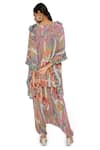Shop_Payal Singhal_Multi Color Crepe Printed African Round Kaftan And Draped Pant Set_at_Aza_Fashions