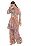 Buy_Payal Singhal_Multi Color Crepe Printed African Round Kalidar Tunic And Palazzo Set _Online_at_Aza_Fashions