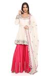 Buy_Payal Singhal_Off White Silkmul Scoop Neck Embroidered Anarkali Sharara Set_at_Aza_Fashions