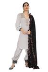 Buy_Payal Singhal_Grey Kurta Crepe Salwar Abutai Silk Dupatta Georgette Keya Set_at_Aza_Fashions