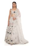 Shop_Payal Singhal_Off White Georgette And Organza Embroidery Thread & Mirror Padma Lehenga Set 