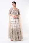 Buy_Payal Singhal_Cream Organza Embroidered Floral And Peacock Motifs Round Lehenga Set _at_Aza_Fashions