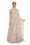 Buy_Payal Singhal_Pink Organza V Neck Imaar Embroidered Bridal Lehenga Set _at_Aza_Fashions