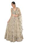 Payal Singhal_Green Georgette V Neck Tahira Embroidered Bridal Lehenga Set _Online_at_Aza_Fashions