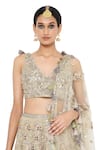 Shop_Payal Singhal_Green Georgette V Neck Tahira Embroidered Bridal Lehenga Set _Online_at_Aza_Fashions