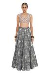 Buy_Payal Singhal_Black Dupion Silk Printed Square Neck Gulnar Lehenga And Blouse Set _at_Aza_Fashions