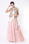 Buy_Payal Singhal_Pink Organza, Velvet, Net And Georgette Thread, Embroidered Jacket Lehenga Set_at_Aza_Fashions