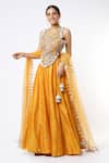 Buy_Payal Singhal_Yellow Georgette Embroidery Thread Round Mukaish Lehenga Set _at_Aza_Fashions