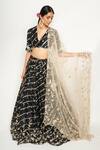 Buy_Payal Singhal_Black Silk Bandhani V Neck Leheriya Lehenga Set_at_Aza_Fashions