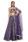 Buy_Payal Singhal_Blue Dupion Brocade Silk And Net Embroidery Mirror & Thread Nina Lehenga Set _Online_at_Aza_Fashions
